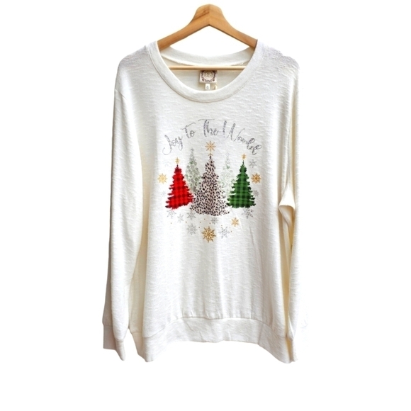 Christmas Sweater, Light-weight, "Joy to the World" with Trees Graphic, … - Picture 1 of 11